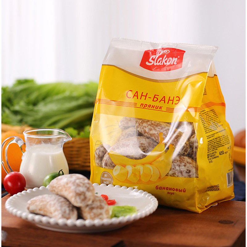 俄罗斯光头饼进口斯拉贡牌香蕉味巧克力味糕点发酵半软早餐零食