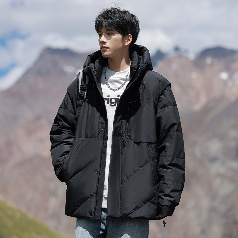 可拆卸袖白鸭绒羽绒服男背心