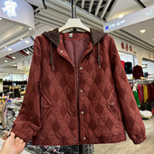 时尚 菱格轻薄外套女中老年宽松显瘦夹克 连帽长袖 妈妈装 2025秋新款