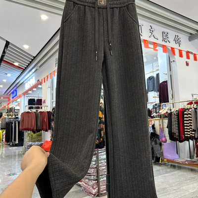 时尚妈妈松紧腰加绒加厚休闲裤女