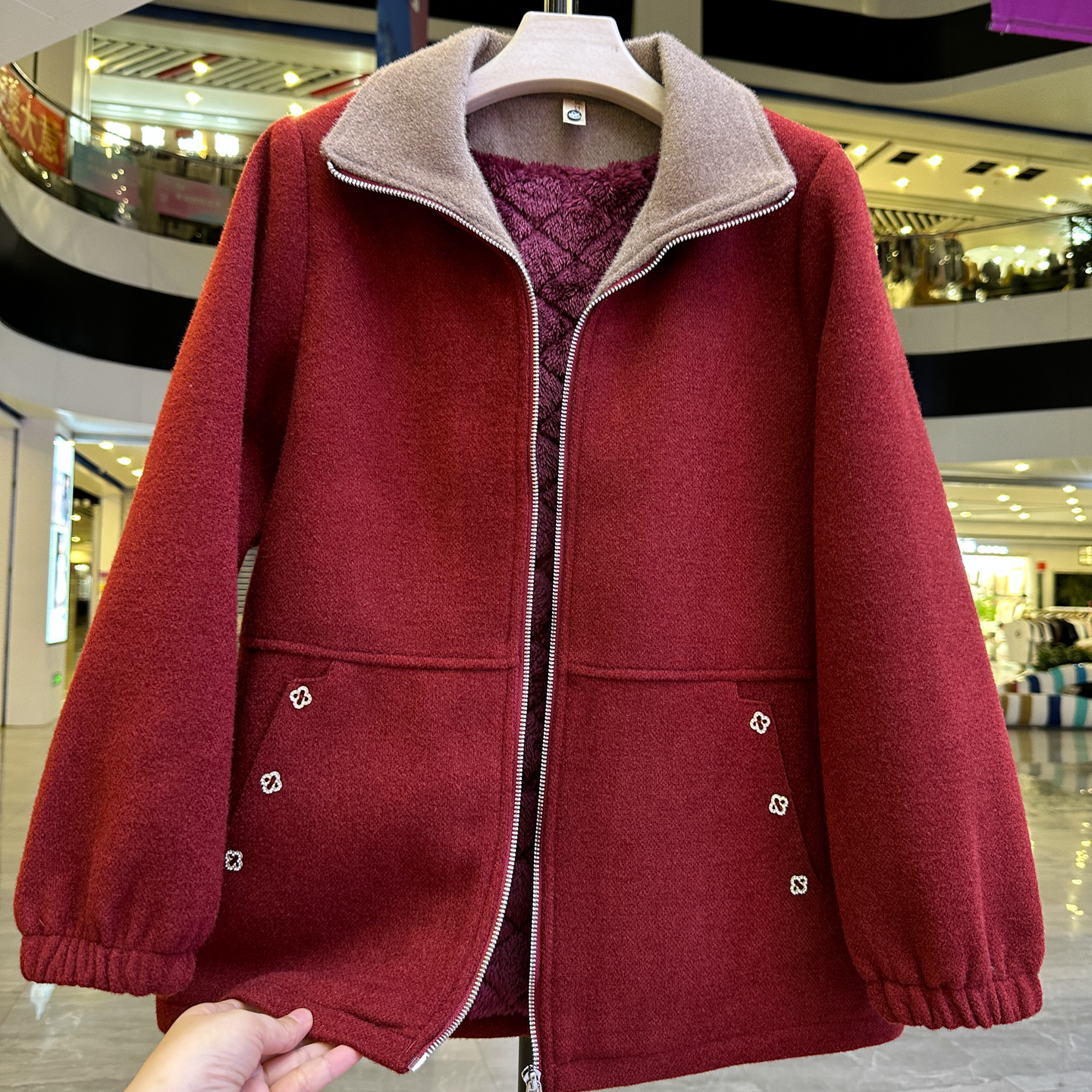 妈妈冬装加绒加厚保暖外套棉衣女