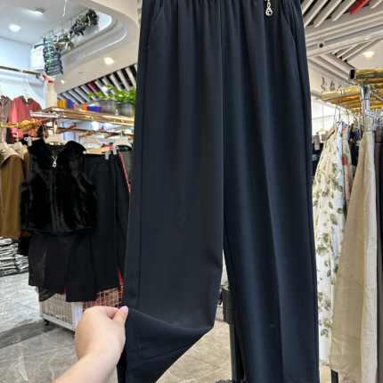 时尚妈妈装松紧腰直筒休闲裤2025夏款洋气薄款阔腿裤中老年九分裤