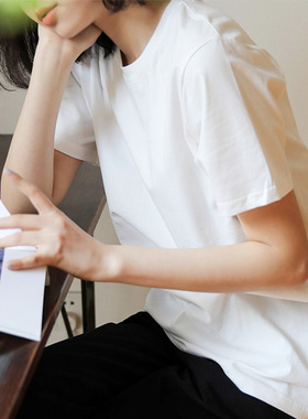 艺间出品韩版简约宽松纯棉圆领短袖T恤女2025百搭乳白色