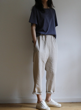 艺间出品文艺宽松简约纯棉圆领短袖百搭T恤女士2025春夏米雾霾蓝