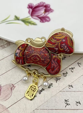 国风宋锦项链马吊坠新中式复古马上有钱毛衣链流苏包挂国潮文创