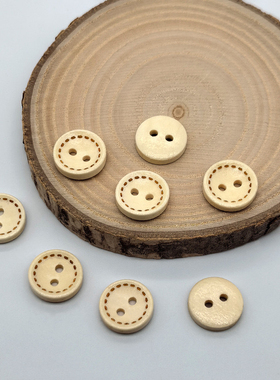 9/10/11.5/15mm handmade雕刻木扣圆形两眼纽扣手工diy扣子玩偶扣