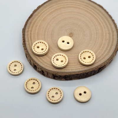 9/10/11.5/15mm handmade雕刻木扣圆形两眼纽扣手工diy扣子玩偶扣