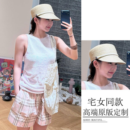宅女同款马术帽夏季出游防晒遮阳帽棒球帽大头围显脸小草编鸭舌帽