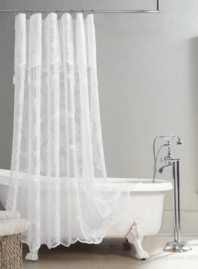 2026季欧式时尚白色蕾丝镂空涤纶防水波浪边吊穗朦胧感装饰性浴帘