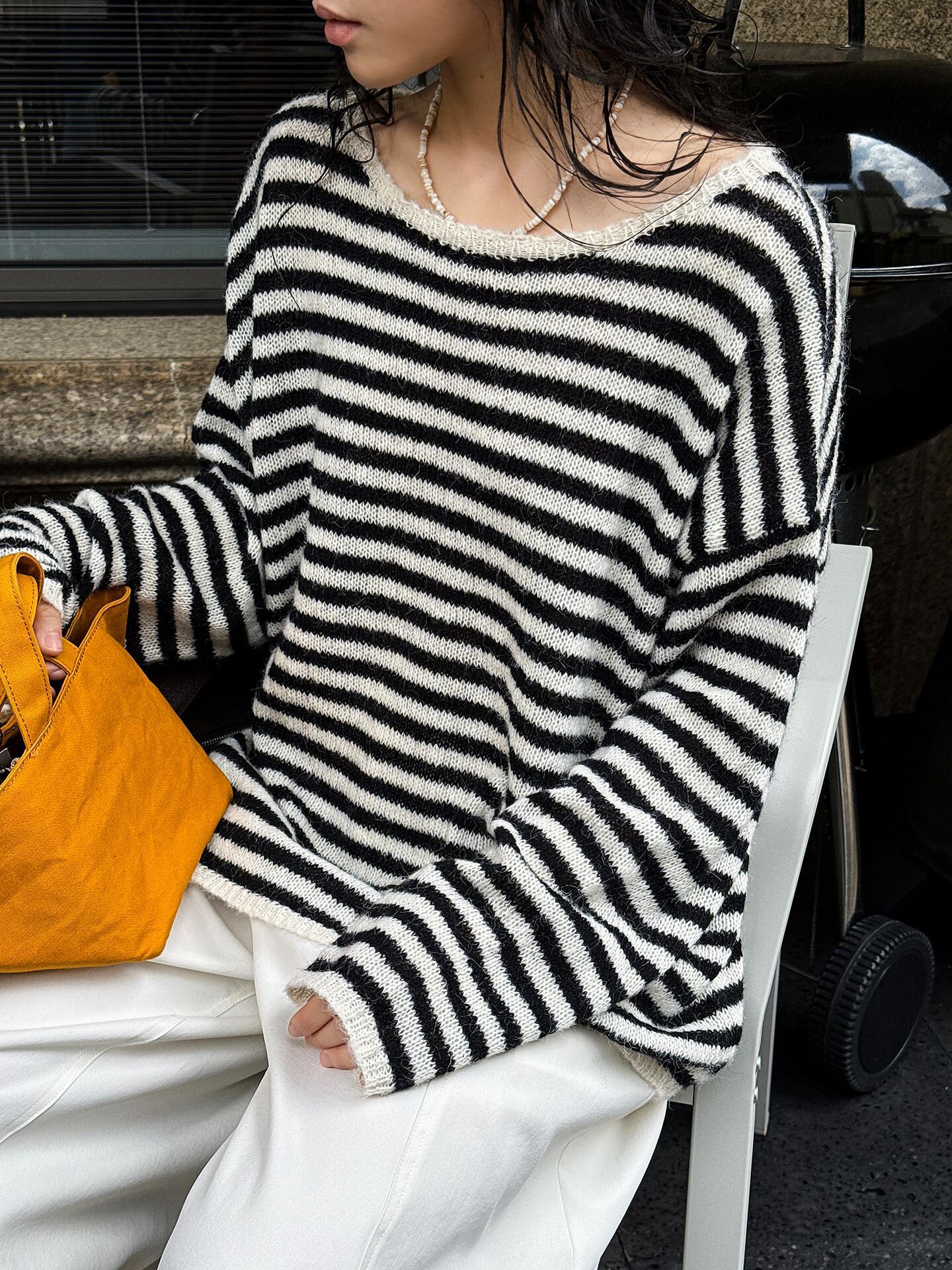 26春新韩时尚百搭设计感气质圆领撞色条纹显瘦针织衫毛衣女上衣潮