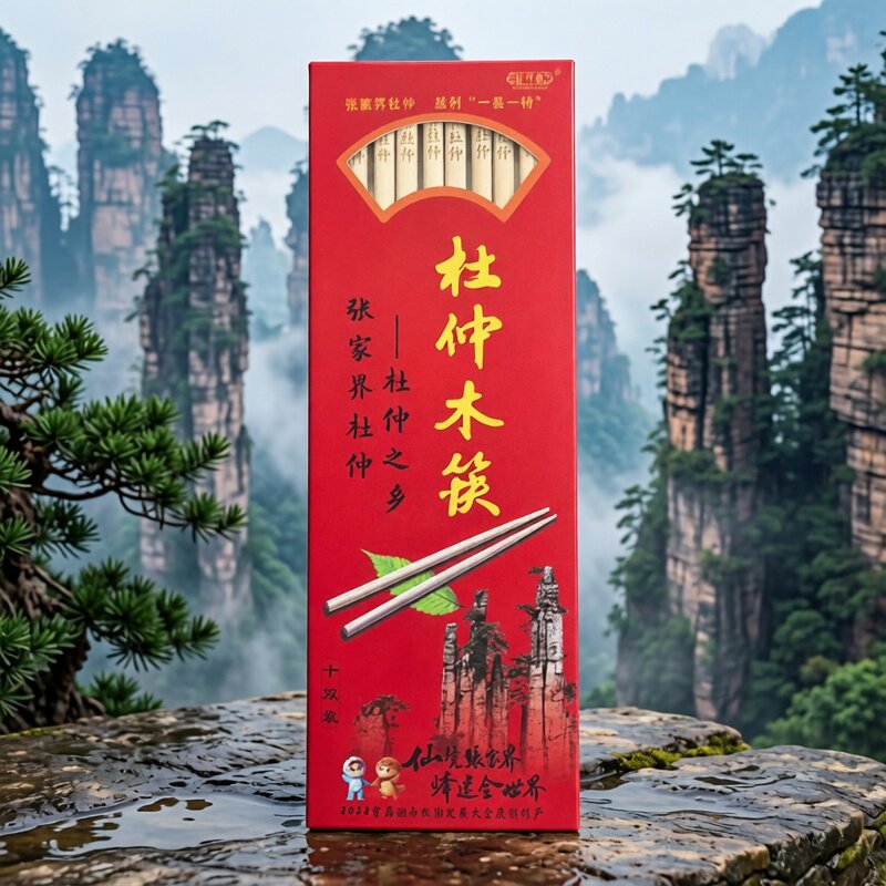 湖南张家界杜仲筷子印象特产杜仲原木筷子无漆无腊杜仲木筷实10双