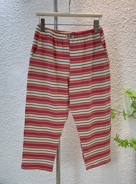 小码裤子七分裤纯棉女春夏季薄款条纹宽松家居裤睡裤弹力