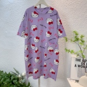 家居服圆领套头韩版 纯棉短袖 卡通宽松大码 薄款 短裙 睡裙女夏季