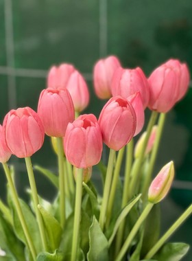 仿真花/出口美国软硅胶仿真手感浅紫色郁金香4把一组20头