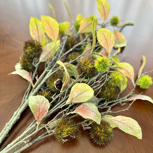 出口仿真秋色板栗大支假花精美逼真花艺装 饰5支一组95cm