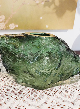 新款古法琉璃工艺创意凹凸不平岩石造型精美山石绿花瓶摆件