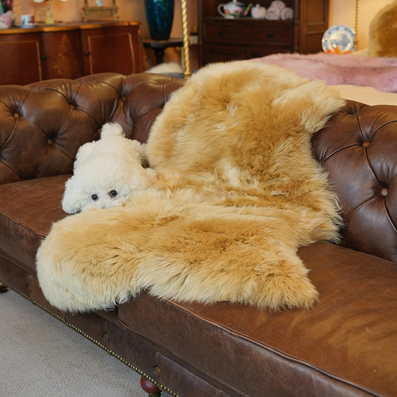 出口澳大利亚香槟色真羊皮羊毛皮草坐垫沙发毯地毯