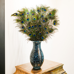 花青兰粉金琉璃花瓶家居桌面装 饰艺术摆件电视柜水培插画花器L35L