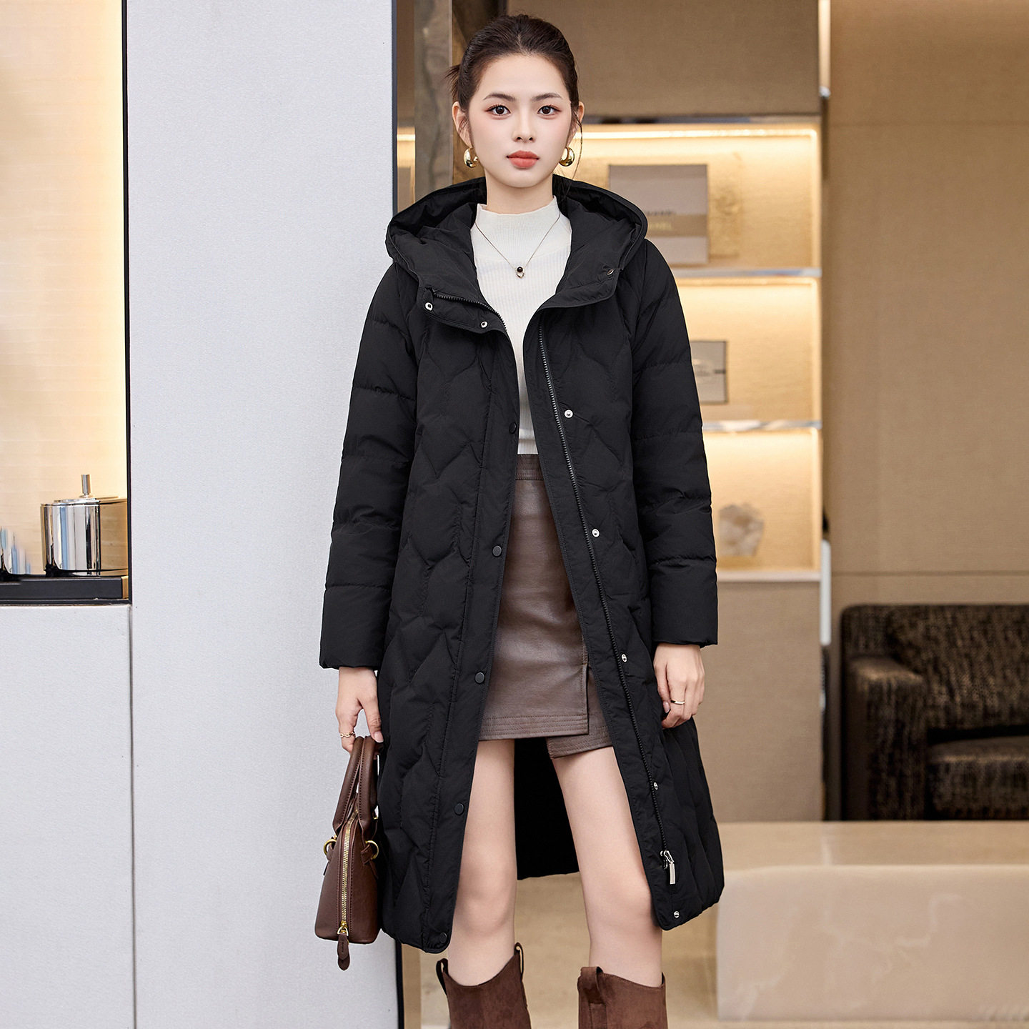 韩系轻薄保暖棉袄外套加长款直筒鸭绒羽绒服冬季女小个子