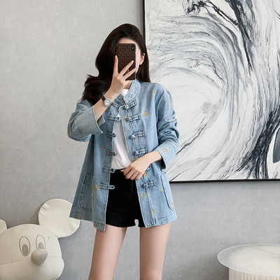 2026新款国风牛仔外套跨境宽松休闲春秋长袖新中式盘扣百搭外套