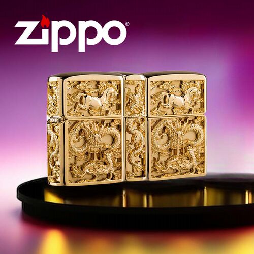 zippo打火机重盔甲镀金龙马精神