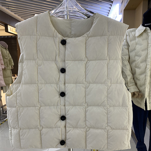 2025新款 气质轻便保暖御寒90白鸭绒交叠门襟单排侧扣羽绒马甲背心