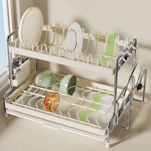 304不锈钢沥水碗架家用厨房台面碗碟收纳架防滑多功能分层置物架