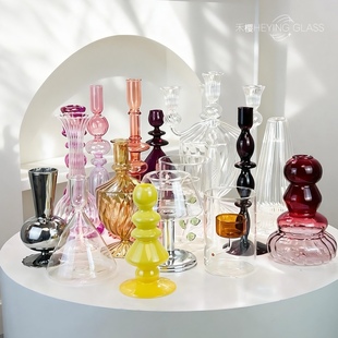 126禾樱外贸出口欧美耐热玻璃烛台摆件家用餐桌蜡烛浪漫