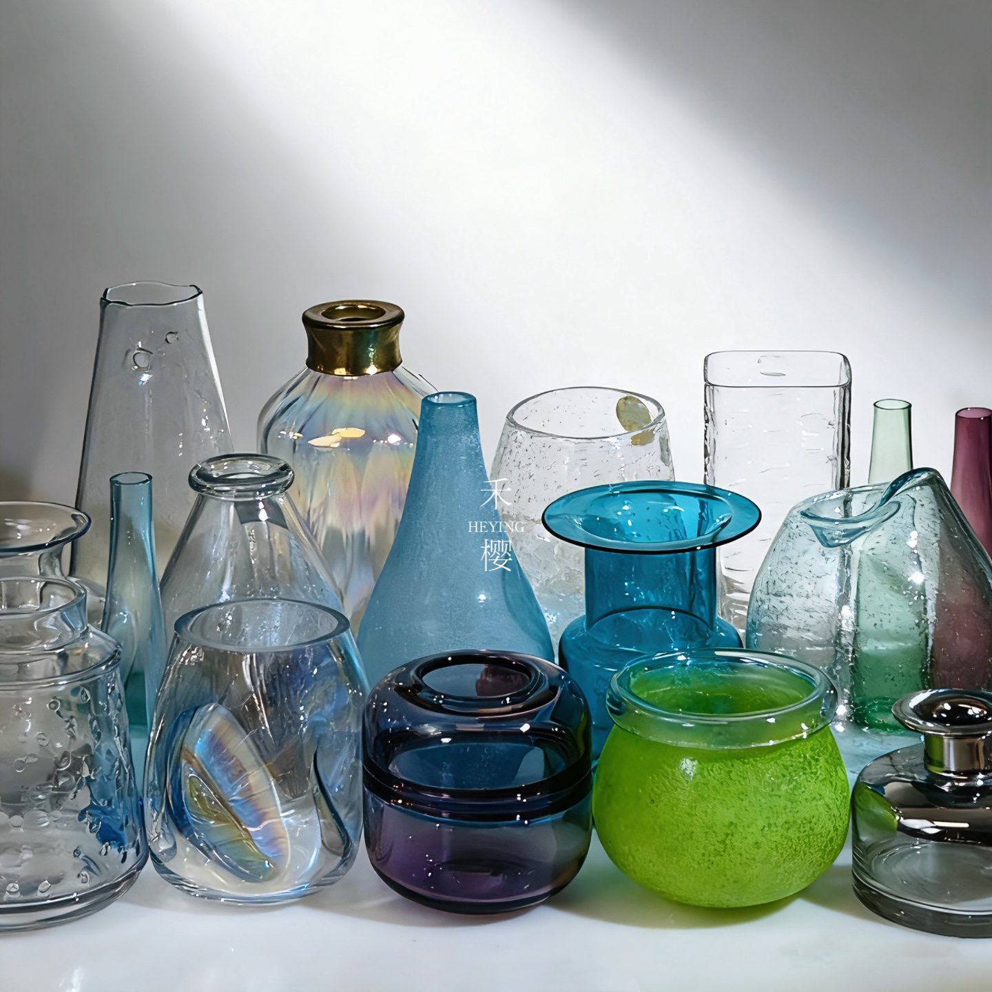 1116禾樱北欧外贸出口彩色玻璃花瓶创意新款家居客厅摆件插花家装