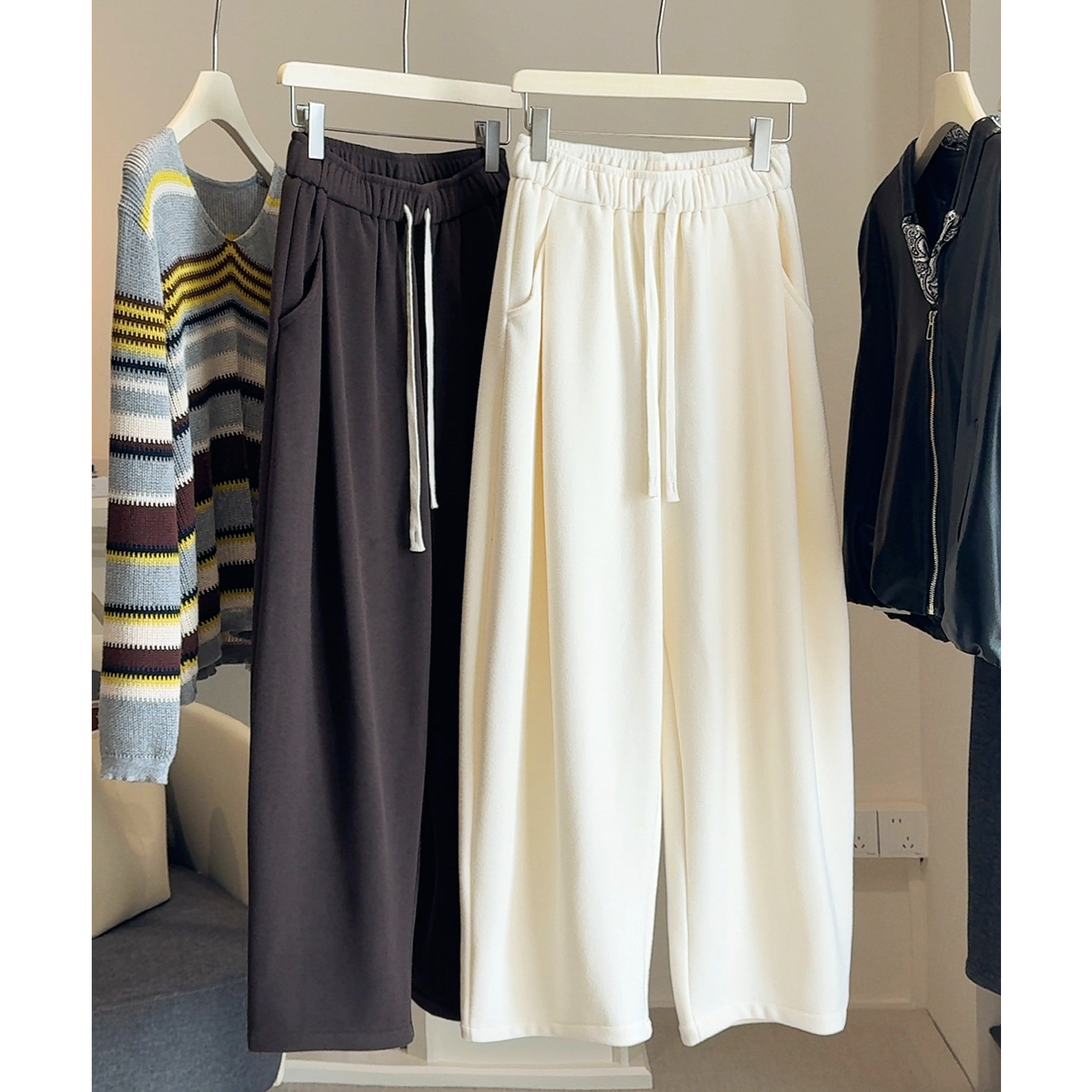 仿羊绒软糯弯刀裤女秋冬季加绒加厚日系宽松哈伦显瘦萝卜奶奶