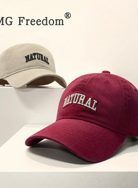 红色帽子女酒红色字母刺绣软顶棒球帽大头围青年学生休闲鸭舌帽