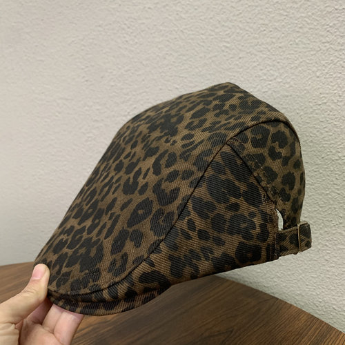 经典美式复古豹纹前进帽女春夏鸭舌帽纯棉保暖显脸小贝雷帽潮