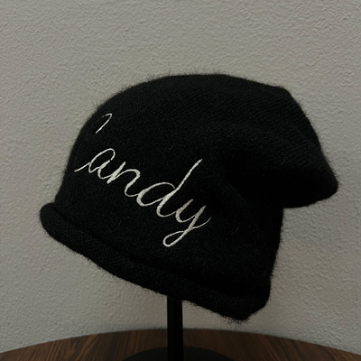 刺绣字母针织帽保暖月子护耳