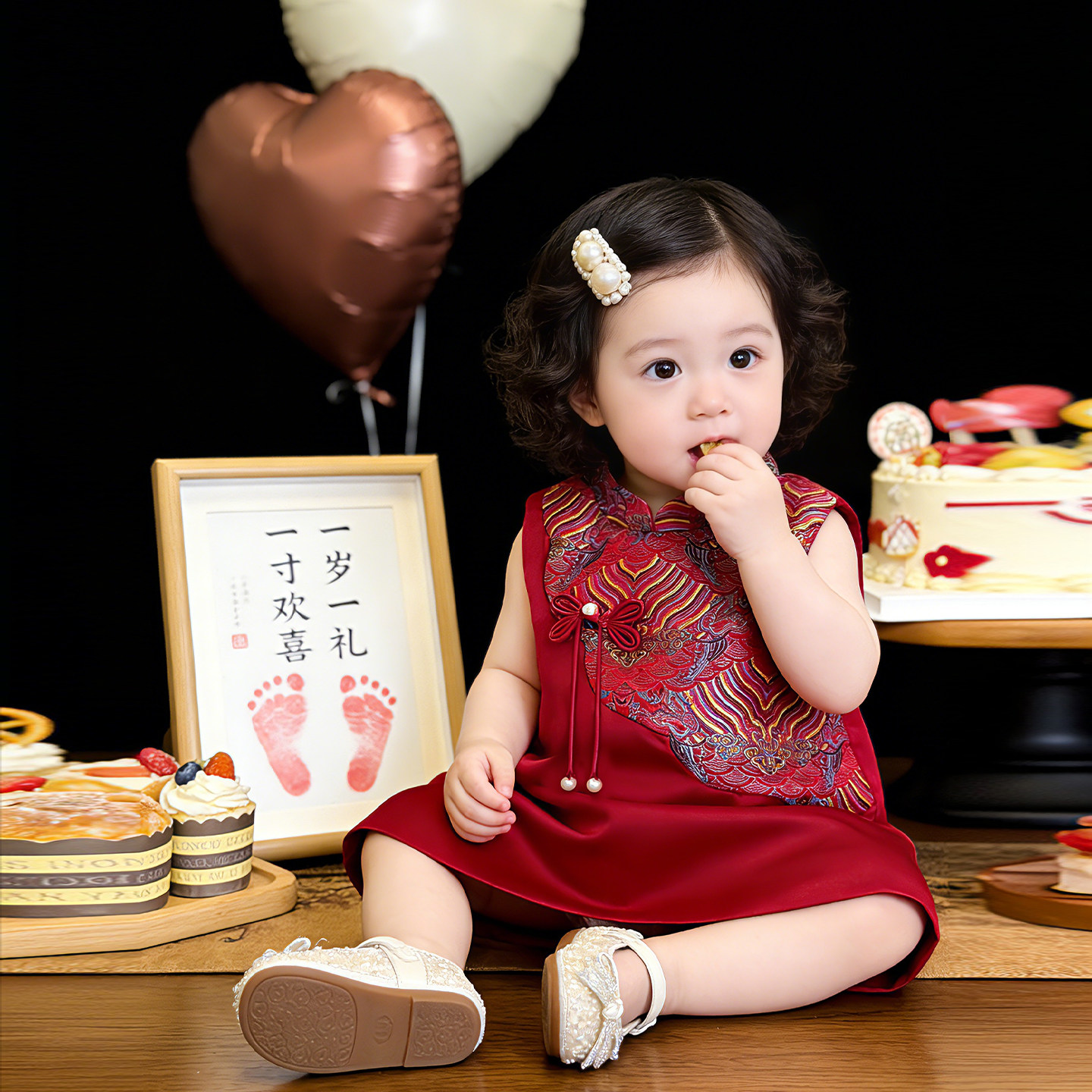 周岁女宝礼服夏生日宴抓周新中式风女童红色衣服连衣裙婴儿公主裙