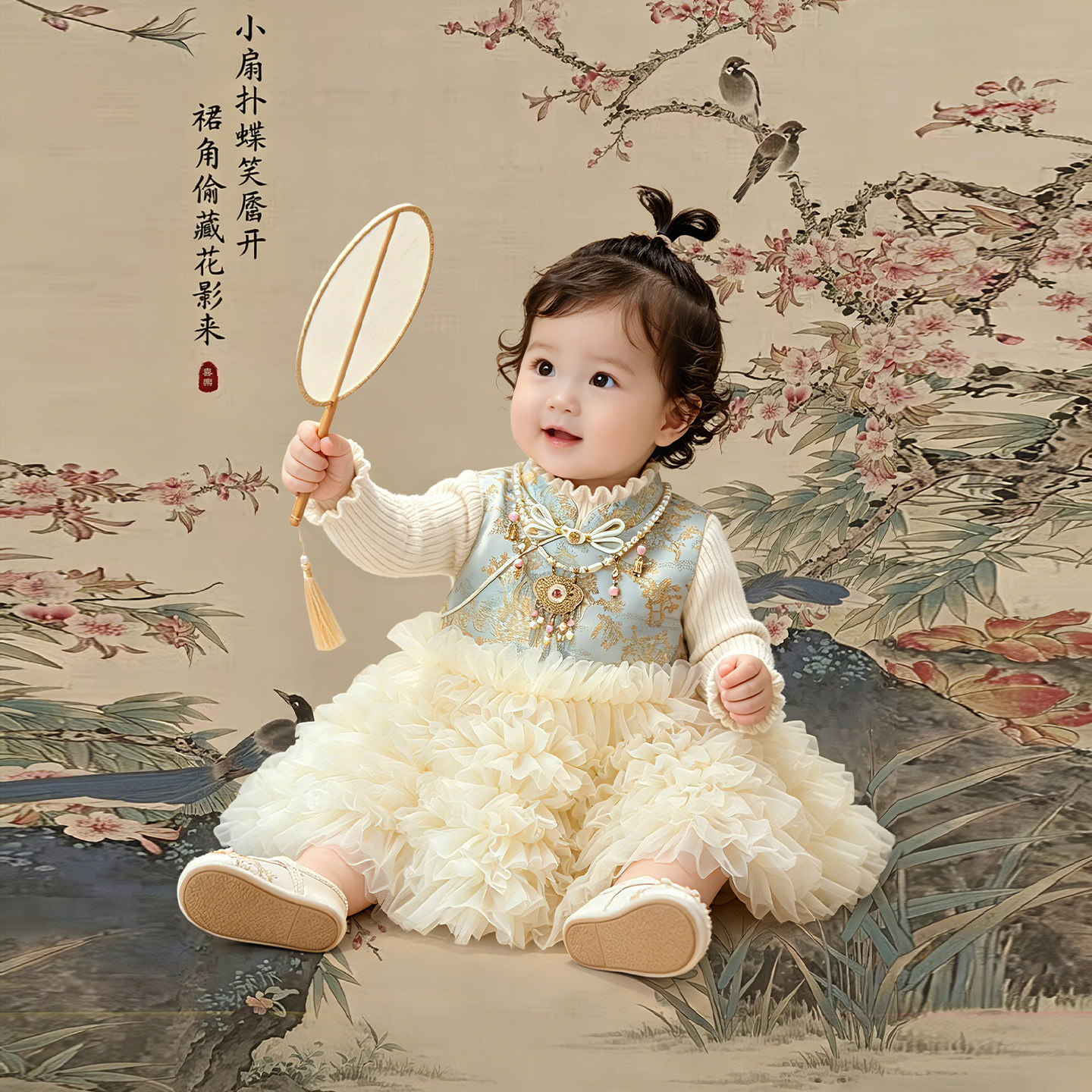 周岁女宝宝礼服秋冬新中式生日宴抓周蓬蓬裙子女童衣服婴儿公主裙