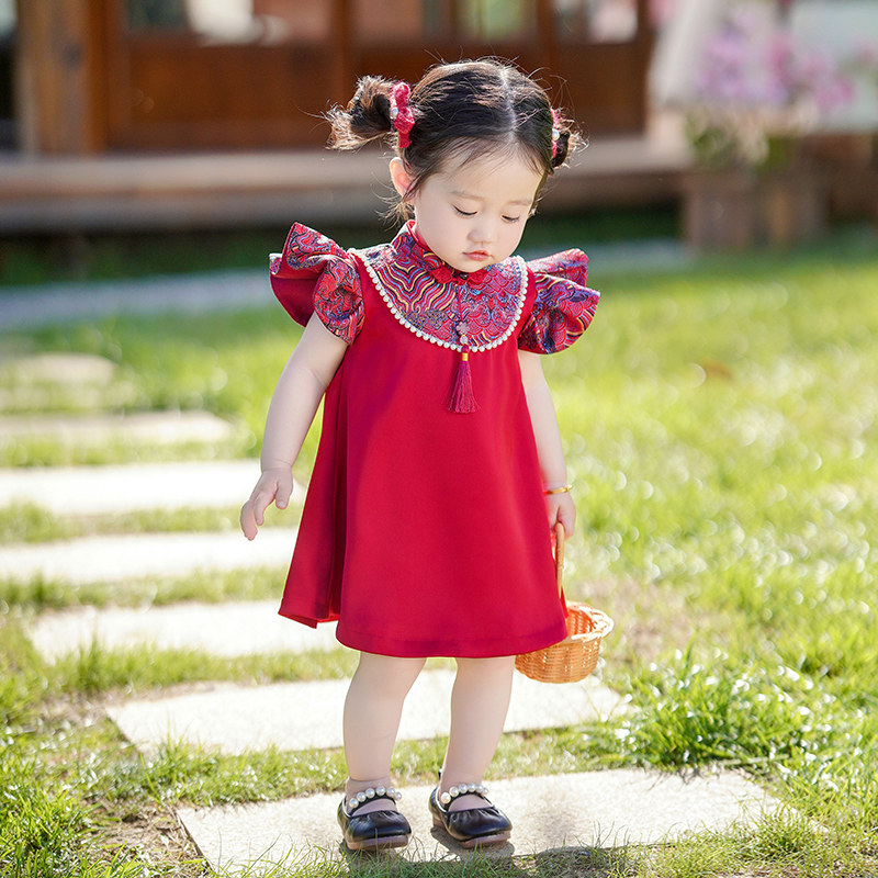 周岁女宝礼服红色衣服A类