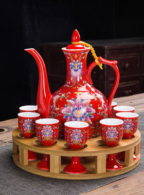 陶瓷酒具套装中式复古风酒壶家用高脚白酒杯烈酒小酒盅仿古分酒器