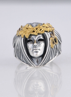 幸运女神戒指足银朋克男款