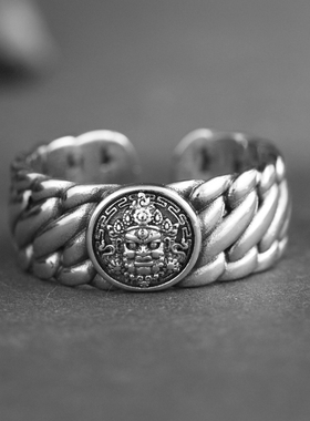 男款925纯银黄财神戒指