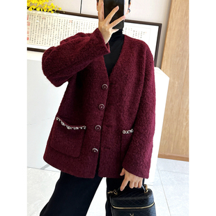 C4838 时尚巴黎的老店 震撼强货！圈圈羊毛纱 香风V领外套 配胸针