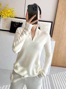 C4789 时尚巴黎的老店 好品质 四平针织 美丽诺羊毛 半拉链针织衫