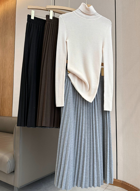 C4677时尚巴黎的老店 时髦减龄 三色亮片羊毛半裙 百褶A型 弹力腰