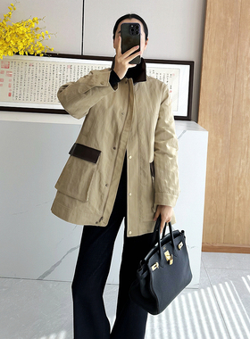 C4699时尚巴黎的老店 皮翻领羽绒风衣外套  可拆两件套 鹅绒中长