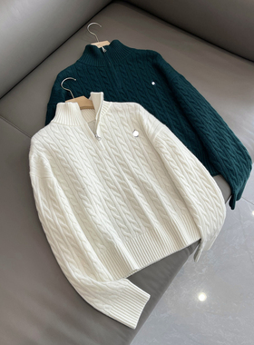 C4671时尚巴黎的老店 慵懒时髦 半高领拉链纯色羊绒衫 针织毛衫