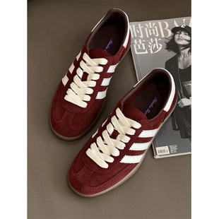 老店 安可拉红 经典 C3722 牛皮反绒休闲德训鞋 巴黎 三道杠 时尚