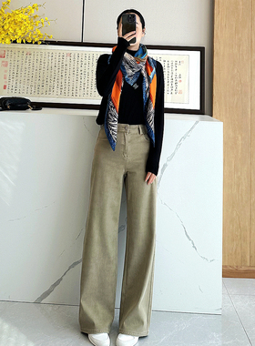 C4785 原厂货 超柔软 KK自留 黑卡其 女士微阔直筒长裤薄绒牛仔裤
