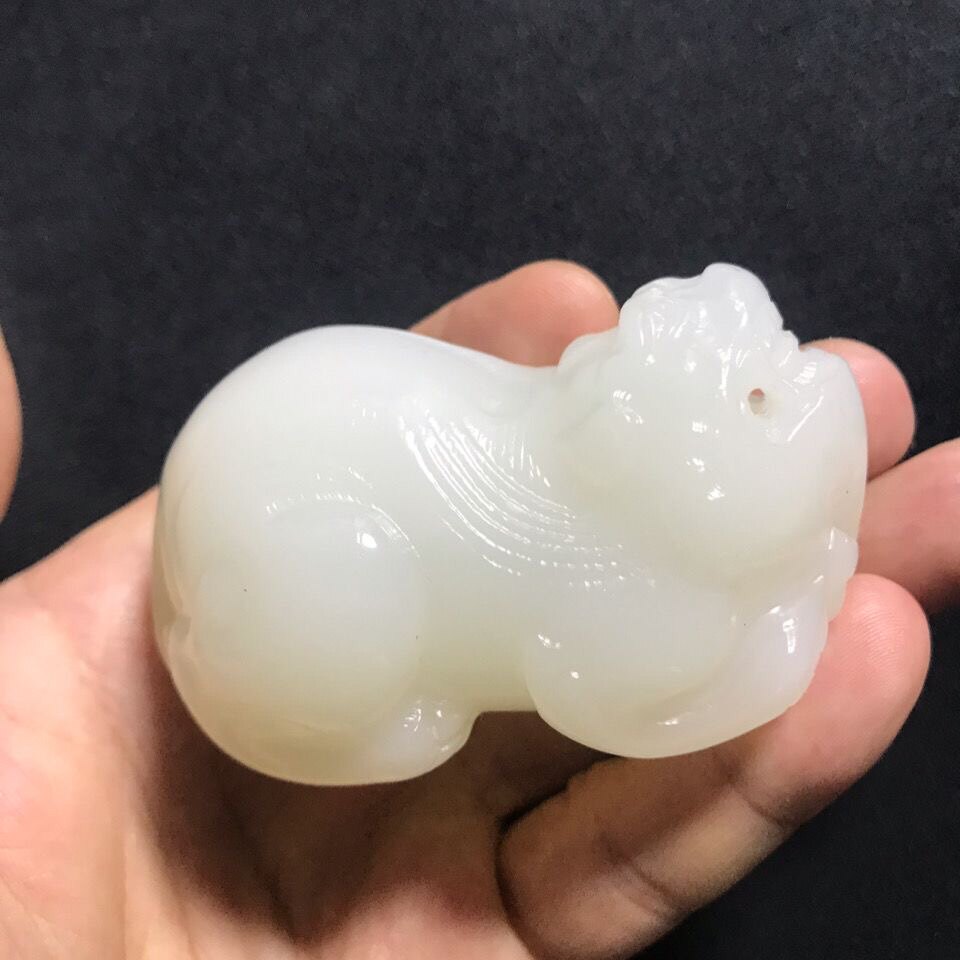和田玉羊脂白玉招财貔貅手把件天然玉石貔貅仰天吼把玩件招财摆件
