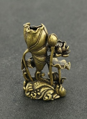 纯铜荷花鲤鱼香插摆件实心铜小金鱼荷叶莲花池塘意境茶宠创意香插