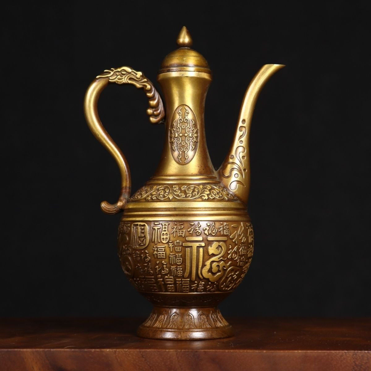 纯铜龙凤酒壶酒杯百福复古纯铜家居铜壶工艺品酒具铜器摆件茶壶