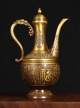 纯铜龙凤酒壶酒杯百福复古纯铜家居铜壶工艺品酒具铜器摆件茶壶
